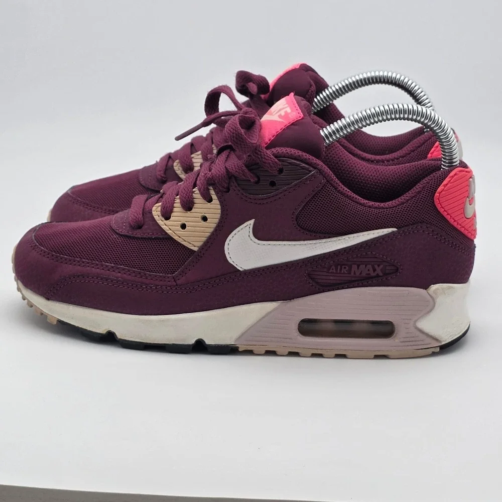 Nike Air Max 90 Womens 6.5 Burgundy Pink Retro Running Shoes‎ Sneakers 90s Style